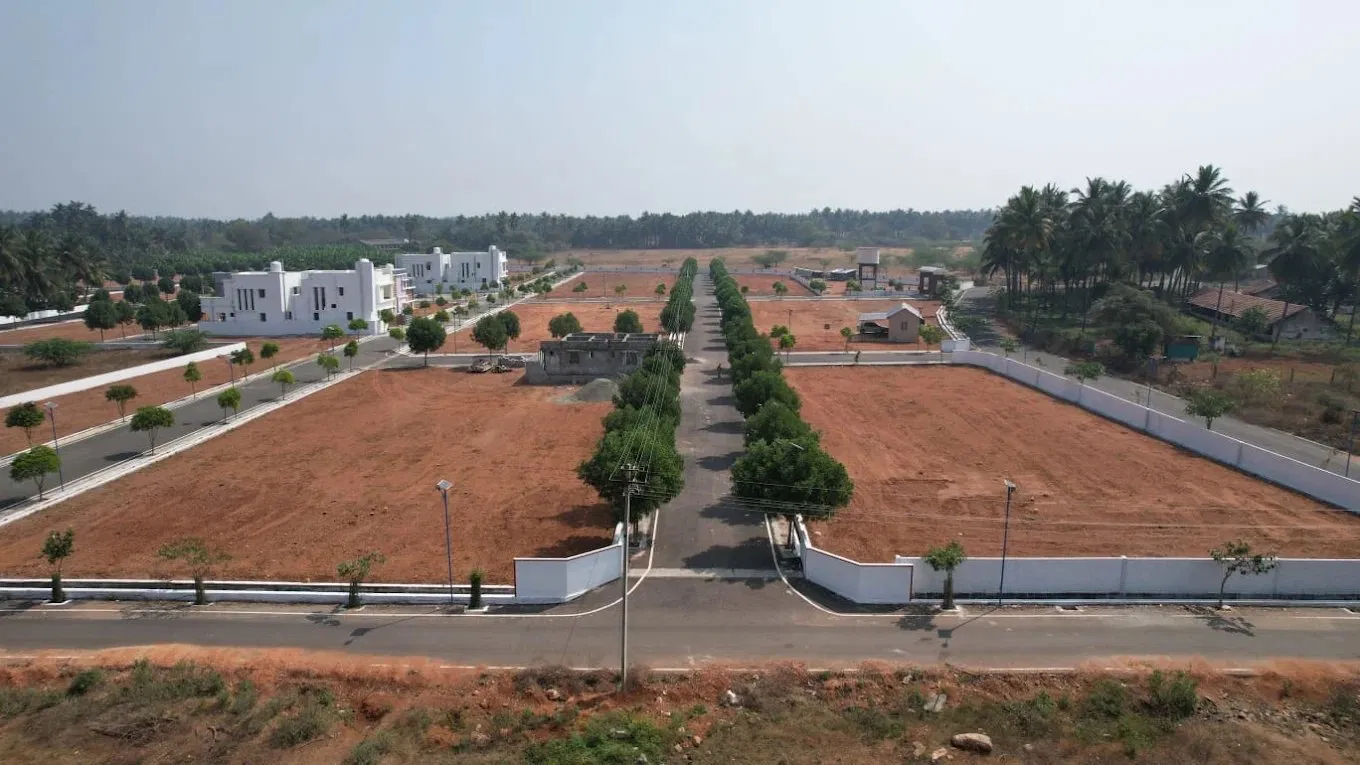 Vilvam City aerial view — premium residential plots in Thuduppathi